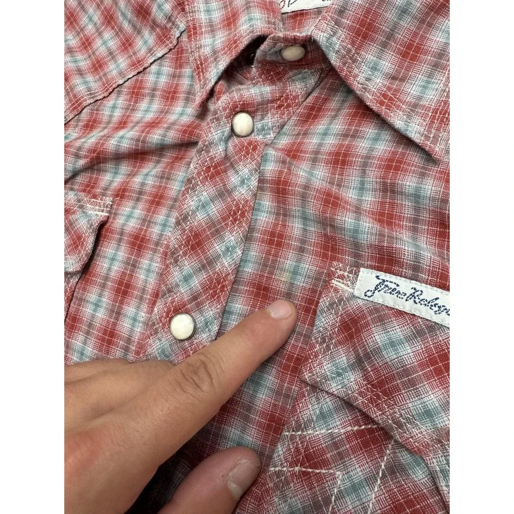 True Religion Shirt Mens 2XL Red Plaid Short Sleeve Western Pearl Snap Pockets